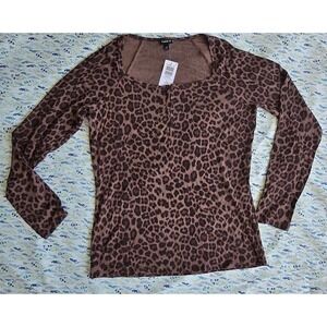 TORRID Leopard Print Long Sleeve Scoop Neck Ribbed Top Size 1 14-16 Brown